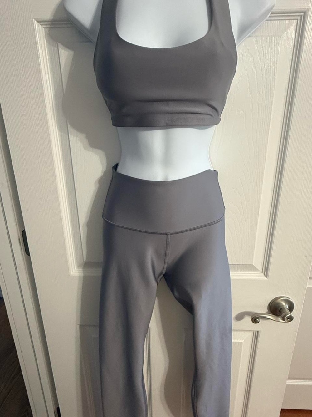 ALO Yoga Gray High-Rise Leggings with Matching Crop Tank